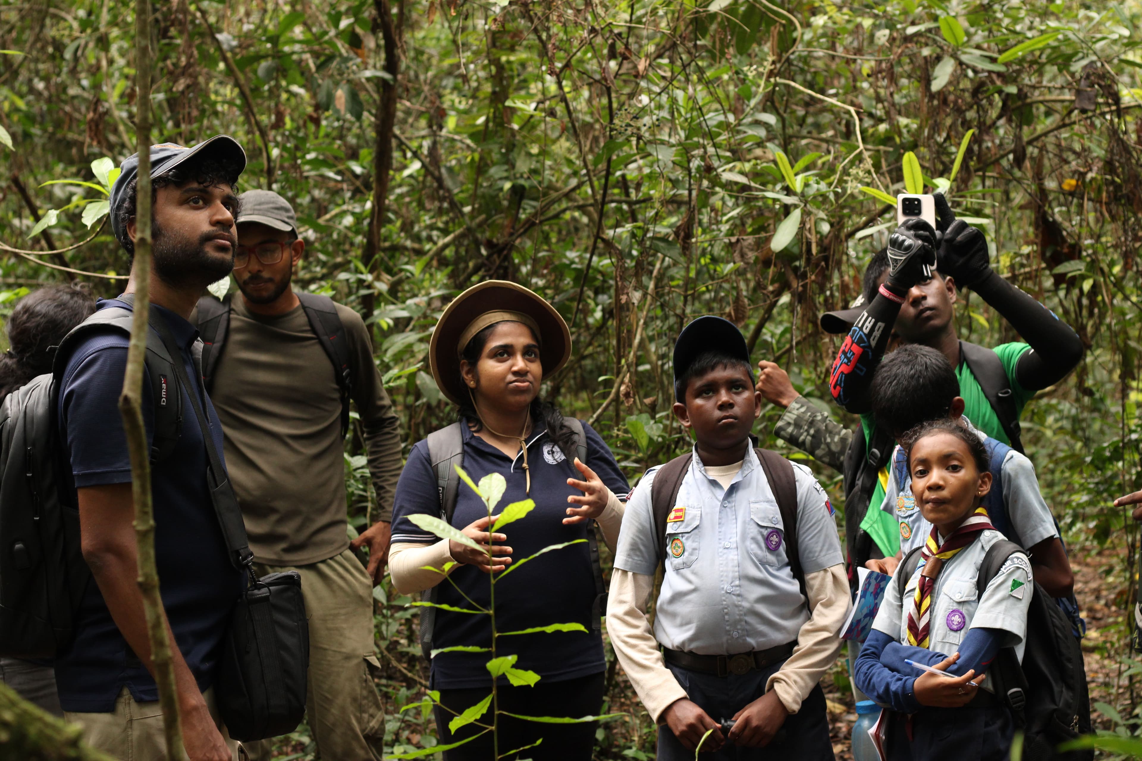 Enthusiastic students actively engaging in the nature trail and learning experience.